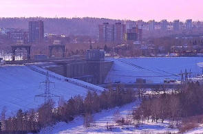 网络摄像头的大坝的伊尔库茨克水力发电站。 摄像头的伊尔库茨克在线